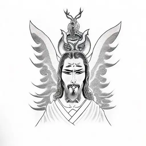 Jesus With Devil Horns And Wings And Tail