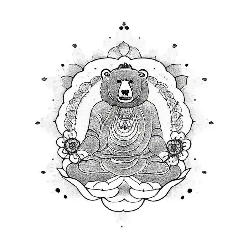 Buddhist Bear With Floral Background