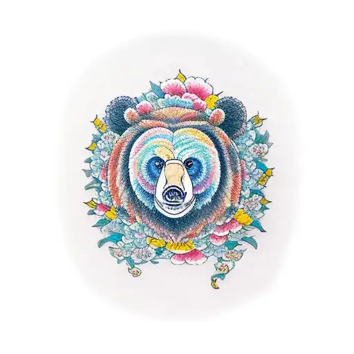 Bear Buddism With Floral Background