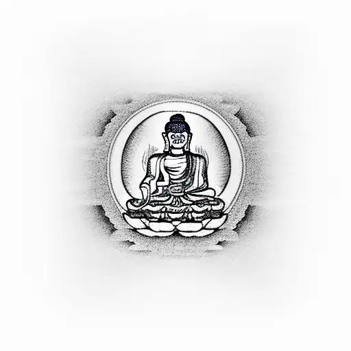 Buddha With Temple In The Background