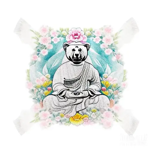 Bear Buddah With Floral Background