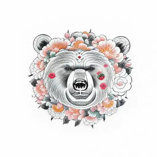 Bear Buddhism With Floral Background