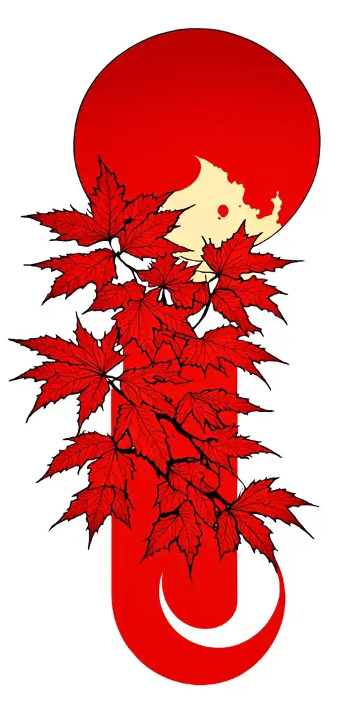 Japanese Maple With Moon And Soliel