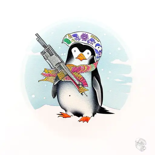 Penguin Holding A Gun Intently