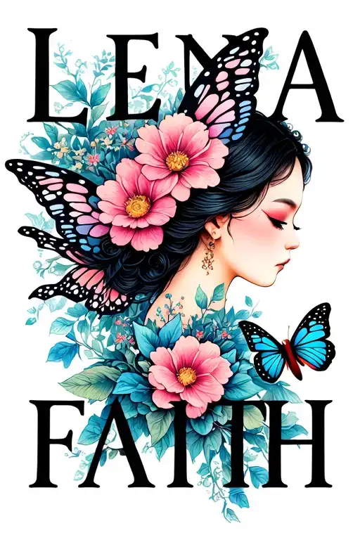 The Name Lena Faith With Fairy Wings Flowers And Butterflies