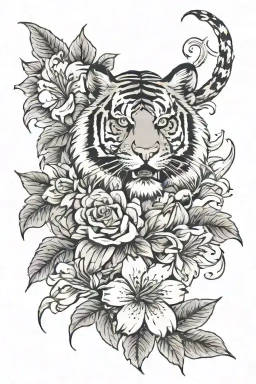 Tiger Lilly And Roses Blooming