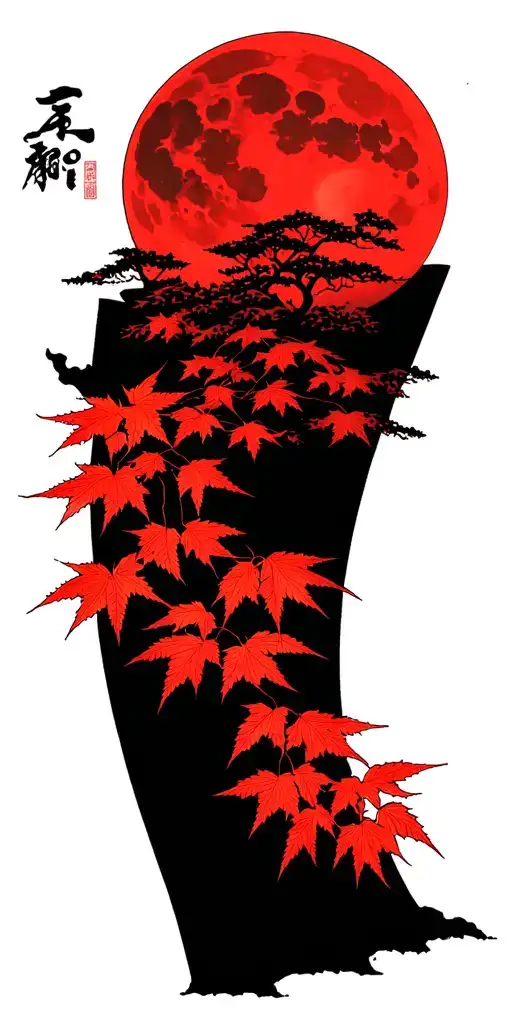 Japanese Maple With Moon And Soliel