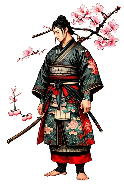 Traditional Cherry Blossom With A Samurai