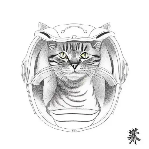 A Minimalist Tattoo Of A Cat Wearing A Rally Driver's Helmet