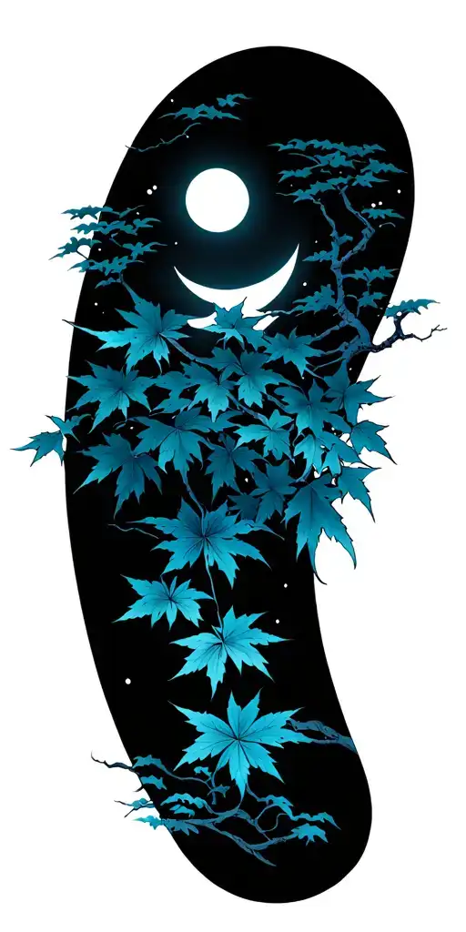 Japanese Maple With Moon And Soliel