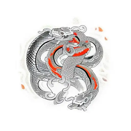 Hebi Snake Sleeve With Koi Fish Orange Red Black