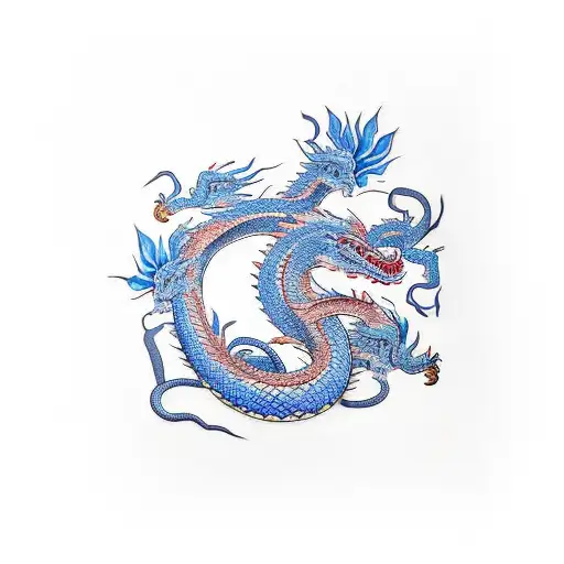 Dragon And Hibiscus And Habu Snake