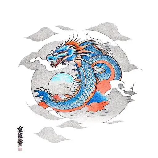 Dragon In The Waves With A Moon In The Sky