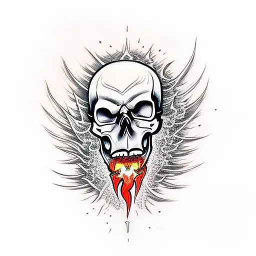 Screaming Skull On Fire With Engine Parts