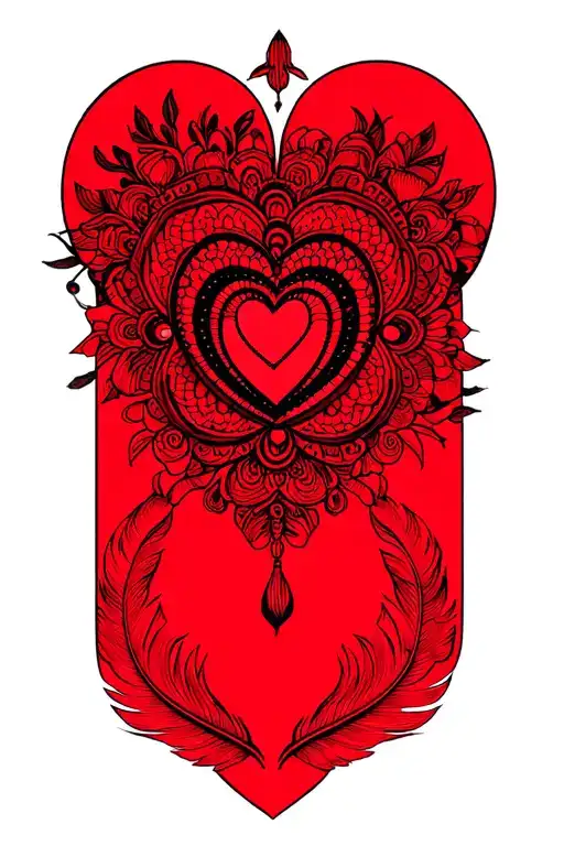 Intricate Mandala Design Incorporating Elements Heart And Feathers