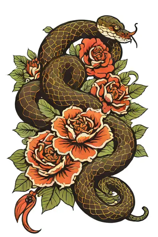 Floral Collage With A Snake Coiled