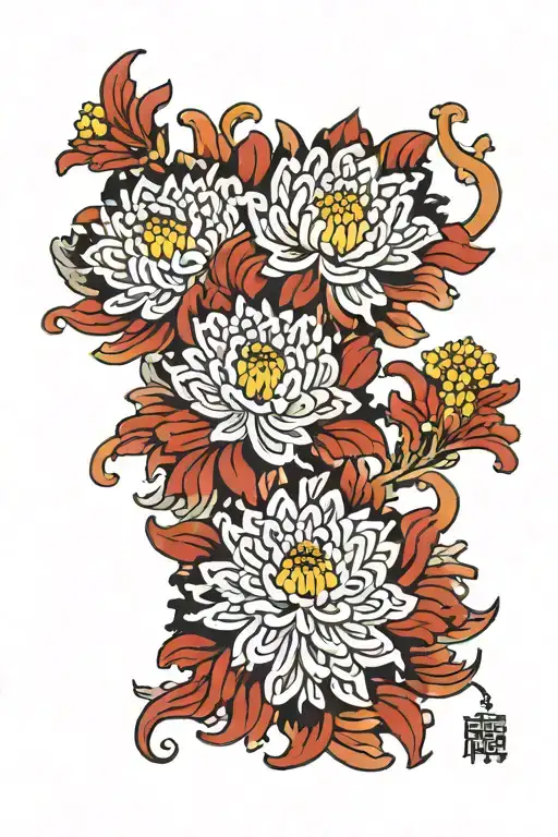 Simple Chrysanthemum Flower With Black And Red Details