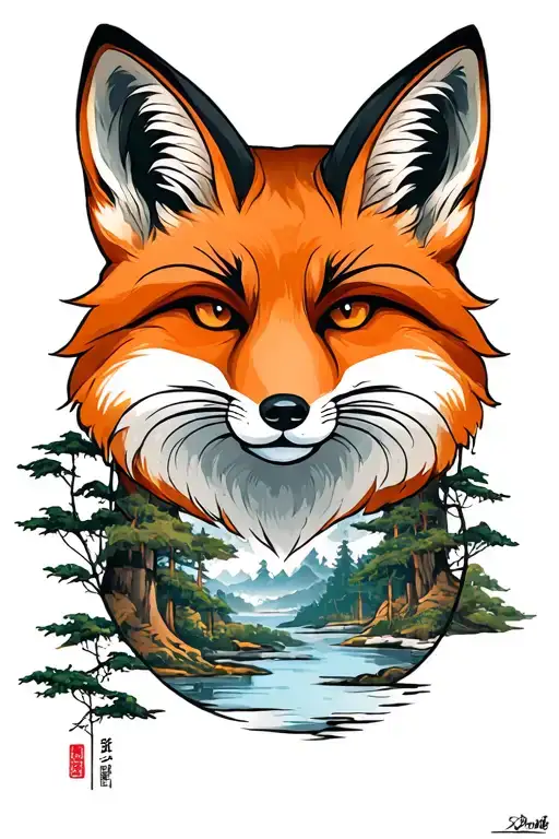 Fox Face With Woodsy Backdrop Scenery