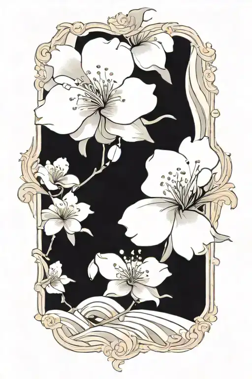 Cherry Blossom Petals On Vine With Waves Going Up Thigh