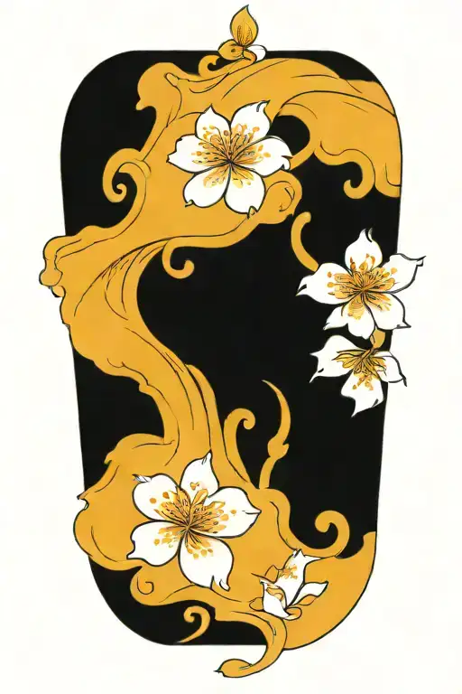 Cherry Blossom Petals On Vine With Waves Going Up Thigh