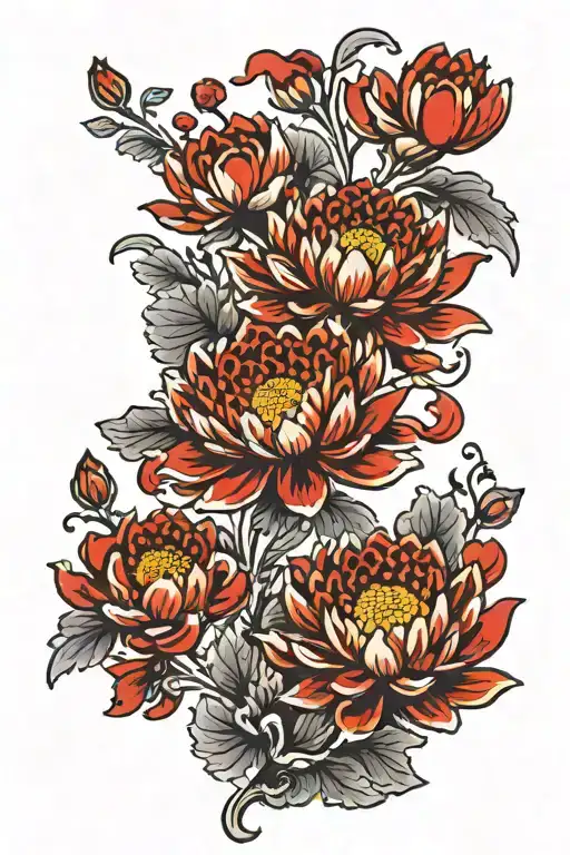 Simple Chrysanthemum Flower With Black And Red Details Lotus