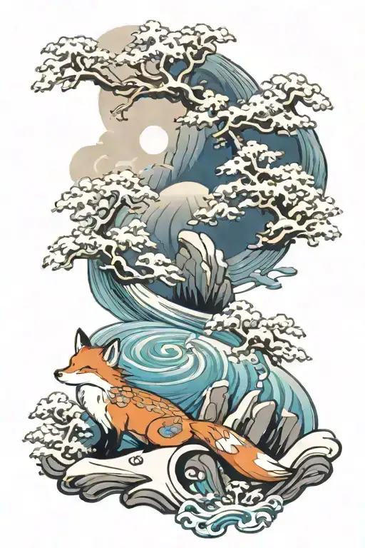 Snowy Mountains And Sea And A Fox In Japan