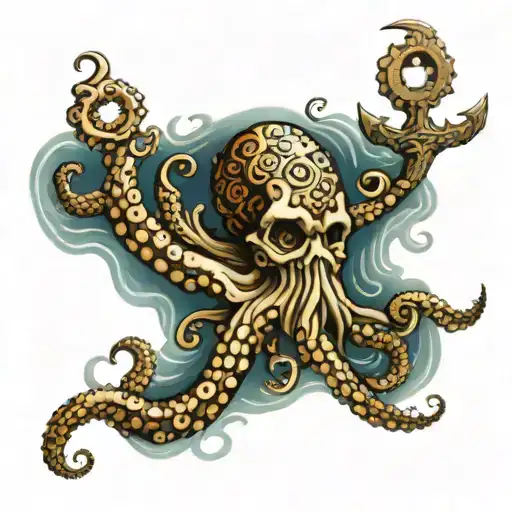 Octopus And Anchor In Sea Full Sleeve Tattoo Featuring