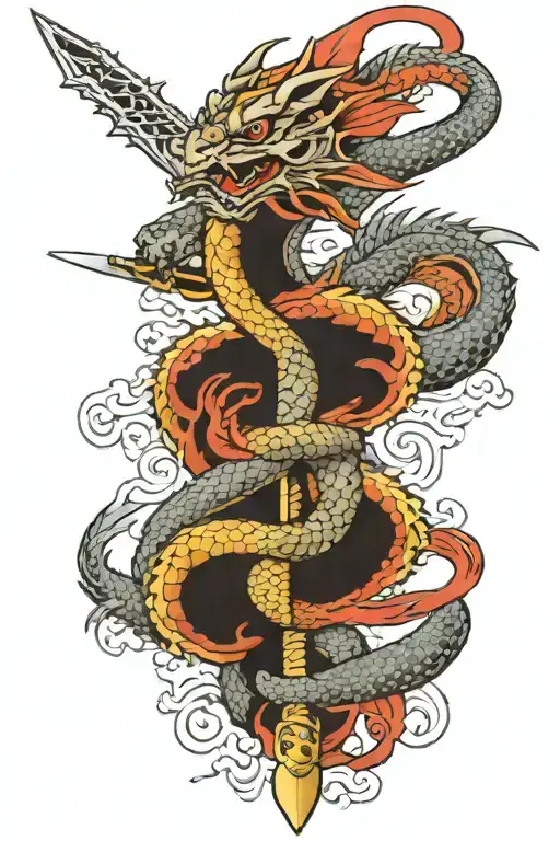 Dragon Wrapped Around A Sai Swords