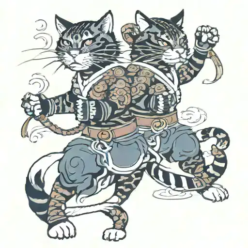 Two Warrior Cats Fighting Stance
