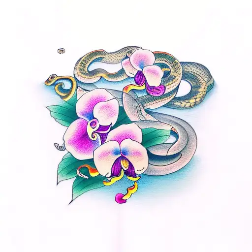 Snake With Orchids