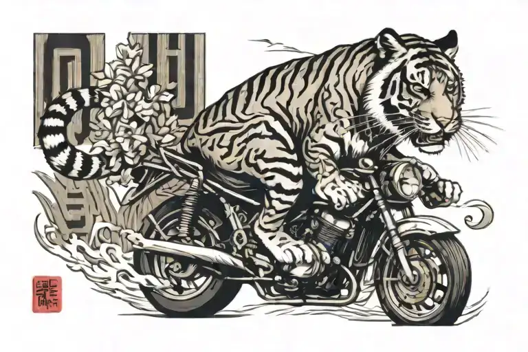Tiger Riding A Motorbike Doing A Wheelie