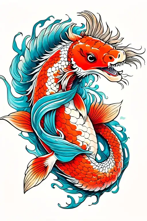 Koi Wrapped By Dragon