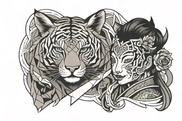 Mother And Son Geometric Tattoo Design