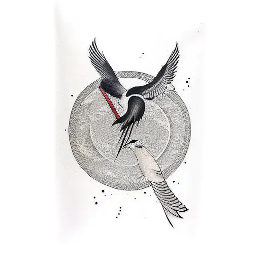 Crane Bird Tattoo Sleeve On Upper Arm