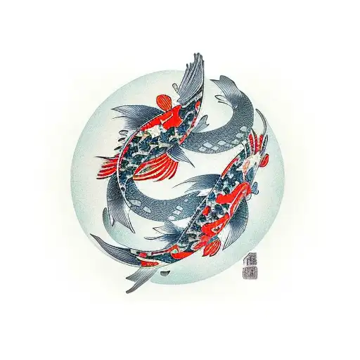 Japanese Style With Koi Fish And A Crane