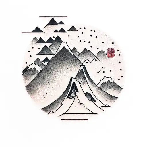 Dark Mountain Scene On A Rectangle