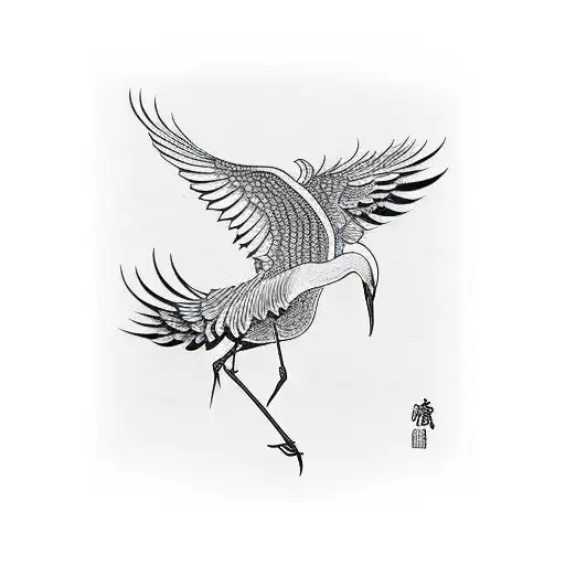 Crane Bird Sleeve Tattoo On Upper Arm