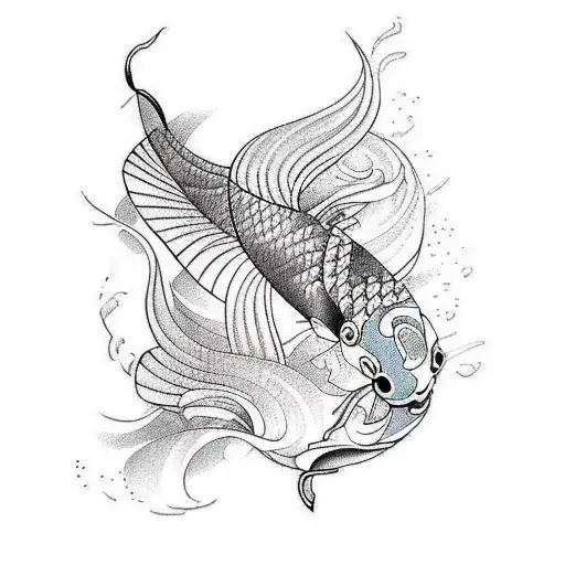 Create A Tattoo Design That Combines The Elegance Of A Koi Fish And The Fluidity Of Line Art