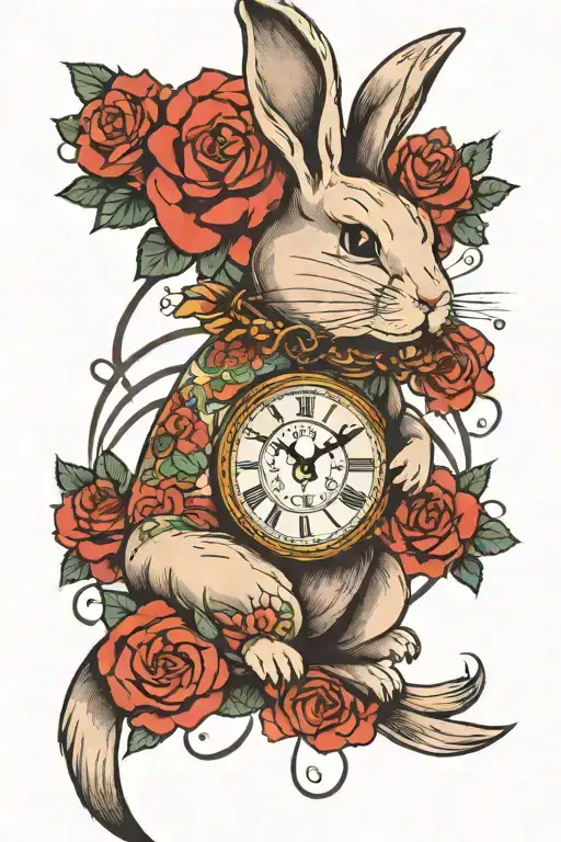 Bunny With Roses And A Clock
