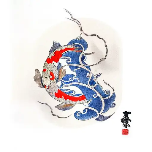 Japanese Style With Koi Fish And A Crane