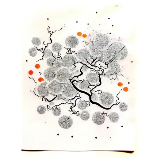 Black Veins As Branches And Orange Circles As Berries