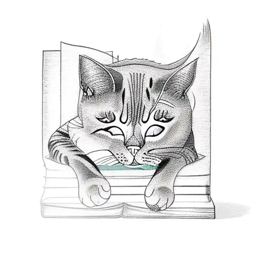 Cat Sleeping On Book Shelf