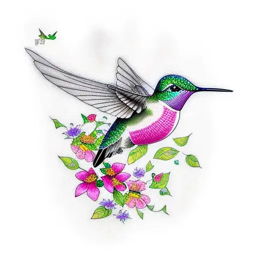 Hummingbird With Flowers