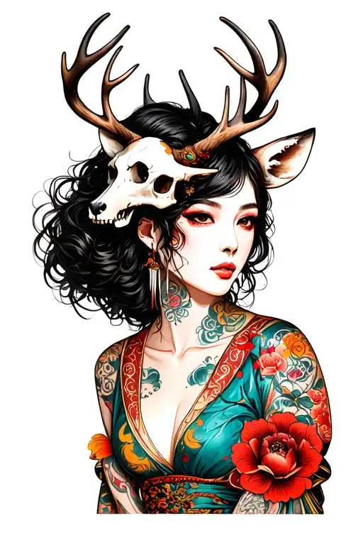 Sexy Woman With Deer Skull Head