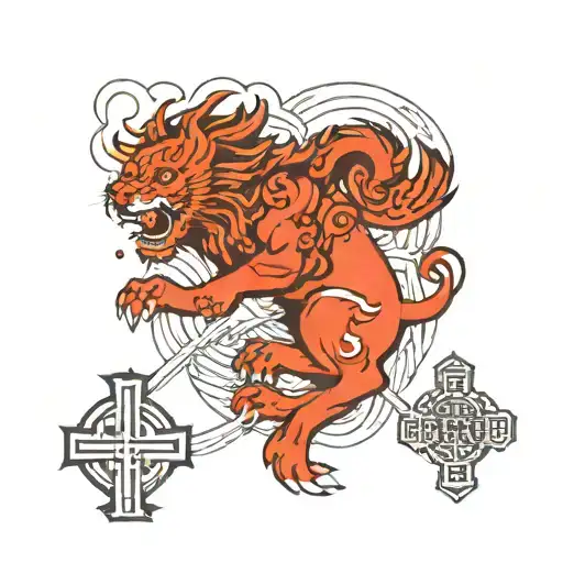 Three Crosses With A Lion On The Side