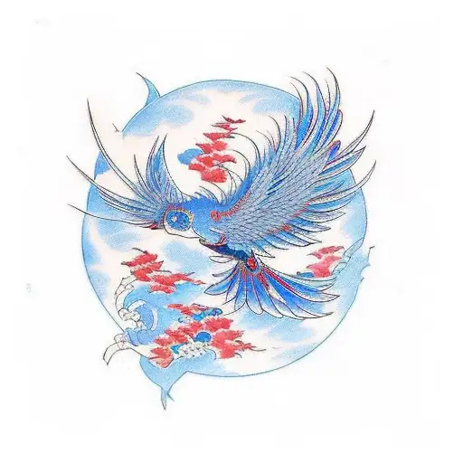 Phoenix Japanese Bird In Blue N Red Color