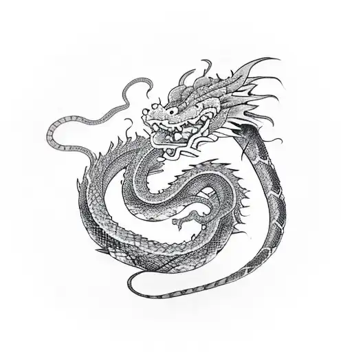 Dragon And Snake And Flower