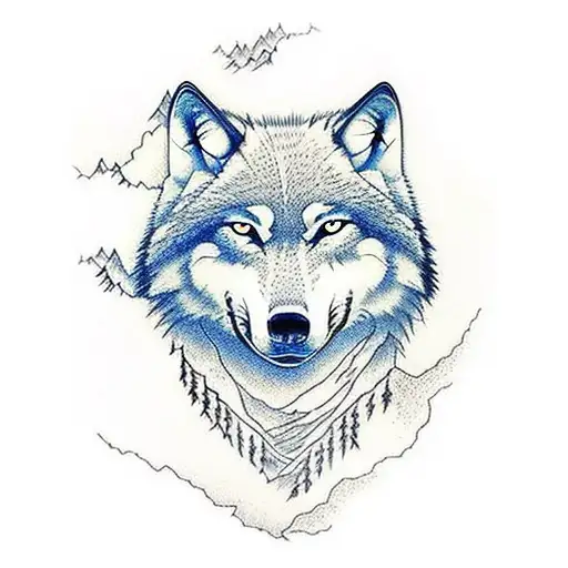 Wolf With Mountain Range In Background