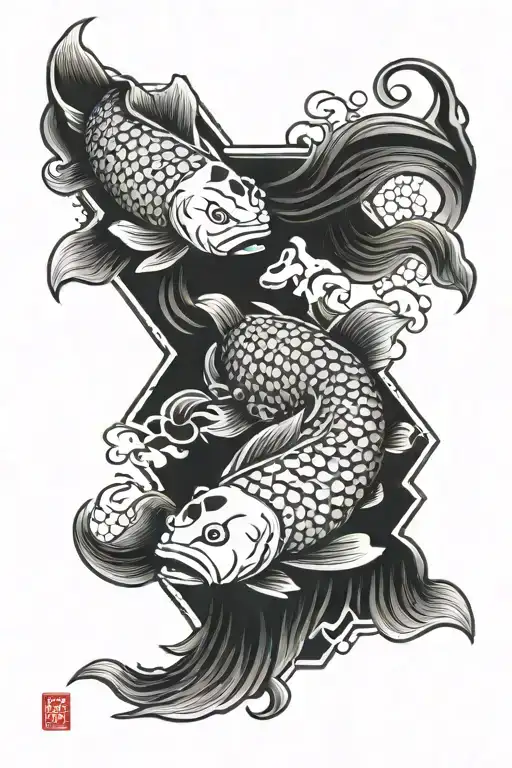 Hexagon Pattern Incorporated Koi Fish Samurai Warrior