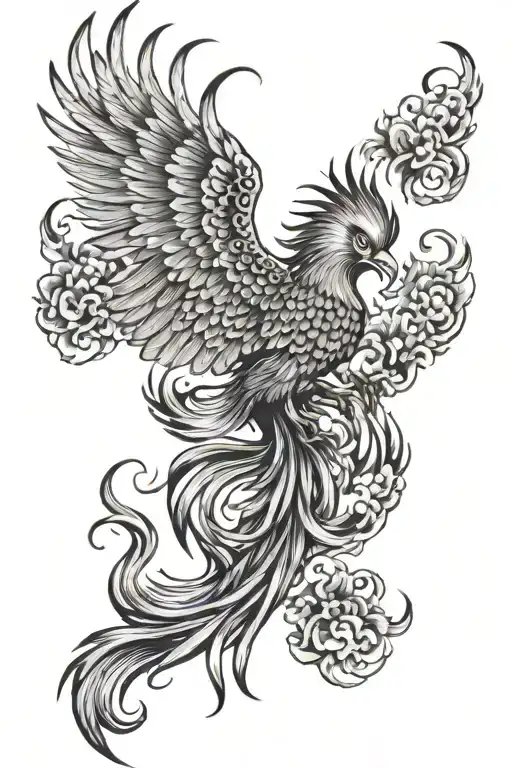 A Japanese Phoenix With A Burning Sun Upon Him